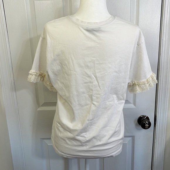 ZARA “Bendita Moda” White Lace, Ruffle Sleeve Tee - Picture 4 of 5
